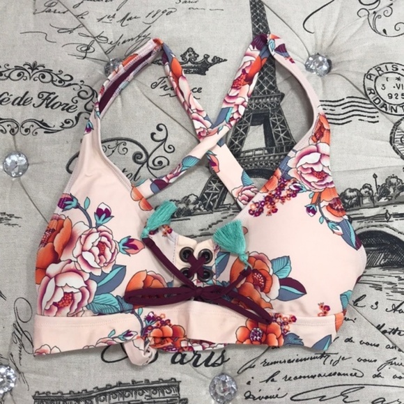 NWOT Mossimo Women's Printed Lace-up Bikini Top - Picture 3 of 7